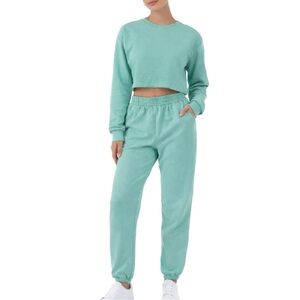 Mint Green Cropped Sweatshirt & Joggers Set – 2 Piece Lounge Set – Size Small